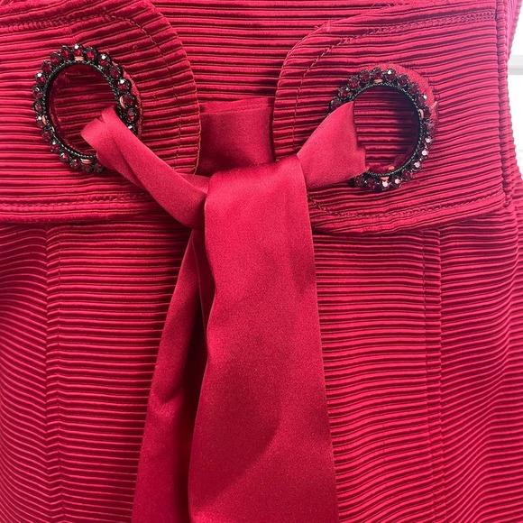 Nanette Lepore Strapless Cocktail Dress Crimson Red Ribbon Tie Waist 2 - Picture 3 of 12